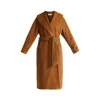 Paisie Women's Brown Shawl Collar Wool Coat With Belt In Camel In Brown
