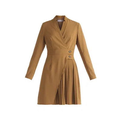 Paisie Women's Brown Tailored Blazer Dress With Pleated Skirt In Camel