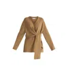 Paisie Women's Brown Wrap Side Tie Knit Jumper In Camel In Brown