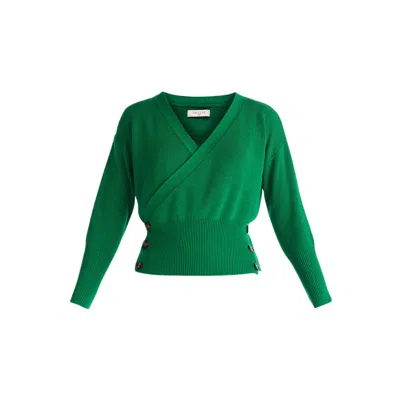 Paisie Women's Button Knitted Wrap Top In Green