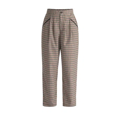 Paisie Women's Check Trousers With Piping Details In Red, White & Black