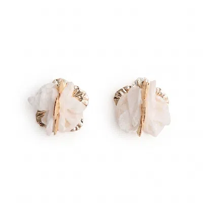 Paisie Women's Chiffon Bloom Earrings In Gold And White In Neutral