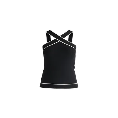 Paisie Women's Contrast Detail Crisscross Halterneck Knit Top In Black