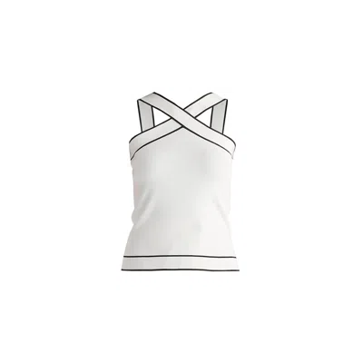Paisie Women's Contrast Detail Crisscross Halterneck Knit Top In White