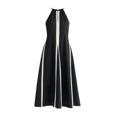 Paisie Women's Contrast Details Halterneck Midi Dress In Black And Beige