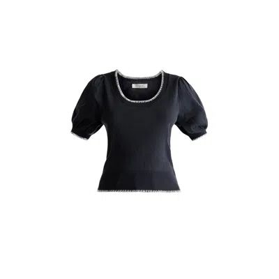 Paisie Women's Contrast Whipstitch Top In Black & White