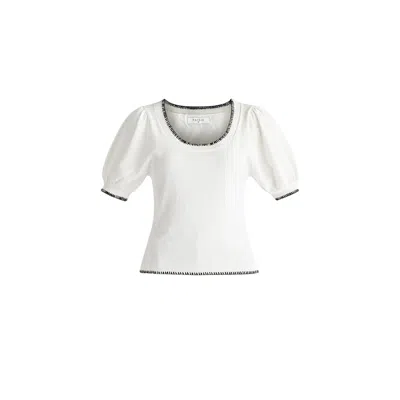 Paisie Women's Contrast Whipstitch Top In White & Black