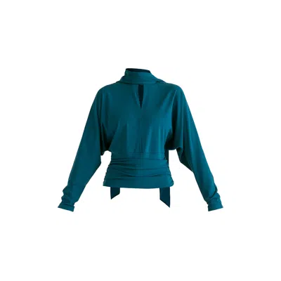 Paisie Women's Convertible Scarf-neck Lyocell Jersey Top With Ruched Waist In Ocean Blue