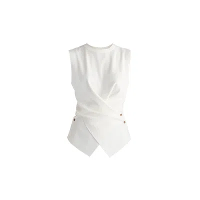 Paisie Women's Crew Neck Wrap Front Knit Top In White