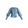 Paisie Women's Denim Effect Jacket In Embossed Print Light Denim Blue In Blue