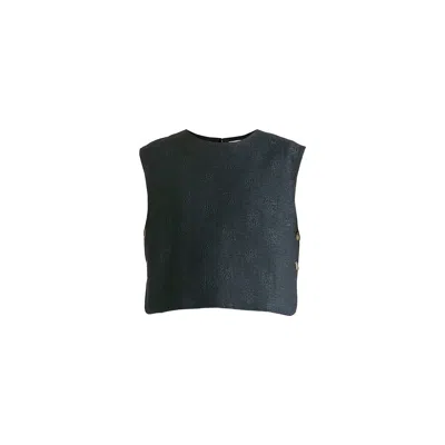 Paisie Women's Denim Effect Top In Embossed Print In Dark Denim Blue