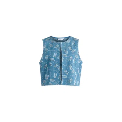 Paisie Women's Denim Gilet In Leaf Pattern In Light Denim Blue