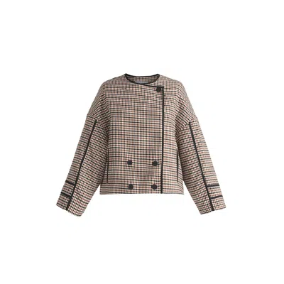 Paisie Women's Double Breasted Check Jacket With Matching Scarf In Red, White & Black