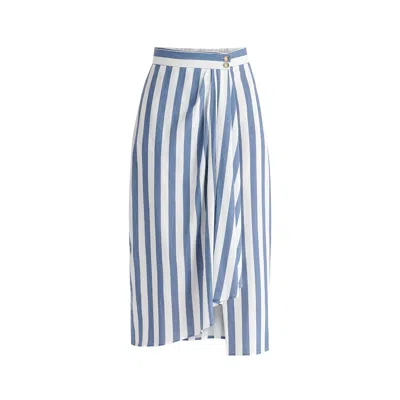 Paisie Women's Draped Wrap Midi Skirt In Blue And White In Multi