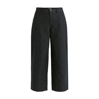Paisie Women's Embroidered Polka Dots Denim Barrel Trousers In Dark Denim Blue