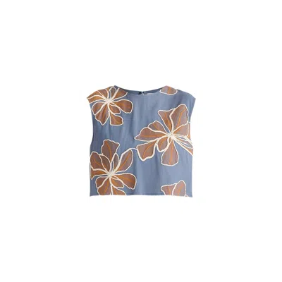 Paisie Women's Floral Embroidered Cropped Top In Blue In Multi