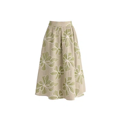 Paisie Women's Floral Embroidered Midi Skirt In Green