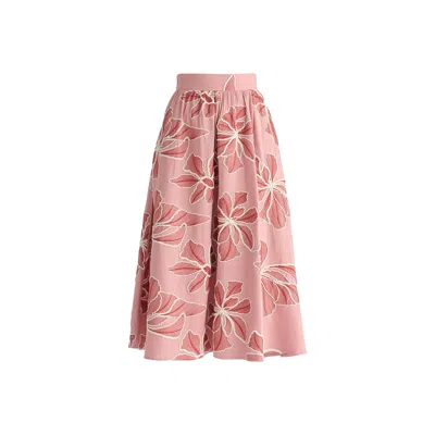 Paisie Women's Floral Embroidered Midi Skirt In Pink