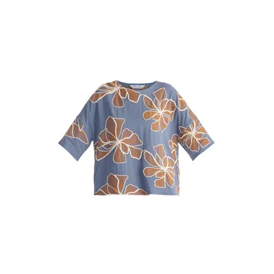Paisie Women's Floral Embroidered Relax Fit Top In Blue