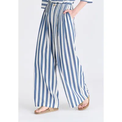 Paisie Women's Front Pleats Detail Wide Leg Trousers In Blue And White