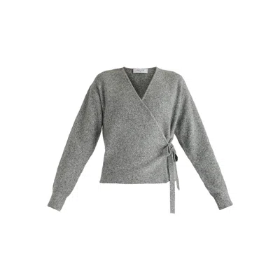 Paisie Women's Fuzzy Knit Wrap Jumper In Light Grey In Gray