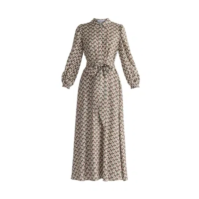 Paisie Women's Geometric Print Maxi Shirt Dress In Brown, Beige & Green In Beige/brown/green