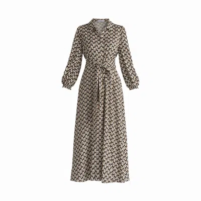 Paisie Women's Geometric Print Maxi Shirt Dress In Navy, Beige & Mustard In Beige/blue/yellow