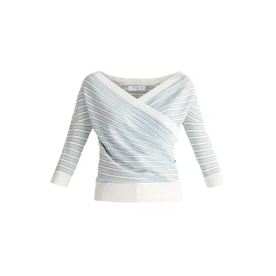 Paisie Women's Gold / Blue / White Knitted Wrap Top In Gold, Light Blue & White In Gold/blue/white