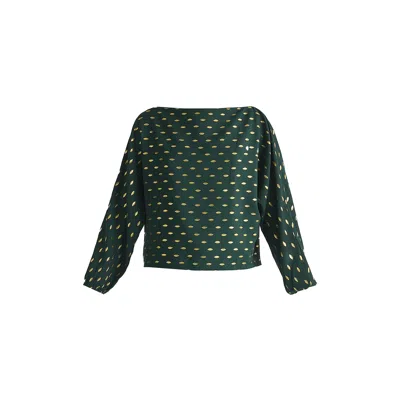 Paisie Women's Gold Foil Print Boat Neck Top In Dark Green & Gold