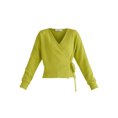 Paisie Women's Green Fuzzy Knit Wrap Jumper In Lime
