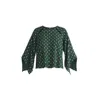 Paisie Women's Green / Gold Gold Foil Print Cut-out Draped Sleeve Top In Dark Green & Gold In Green/gold