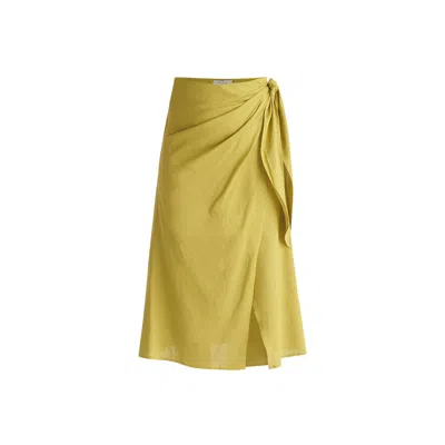 Paisie Women's Green Linen Blend Wrap Skirt In Olive