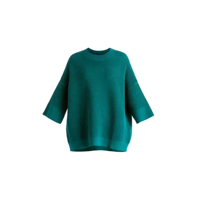 Paisie Women's Green Mock Neck Cropped Sleeve Ribbed Jumper In Ocean Blue