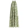 Paisie Women's Green / Neutrals Halterneck Maxi Dress In Green & Cream In Green
