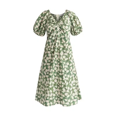 Paisie Women's Green / Neutrals Puff Sleeve Twist Dress In Green & Cream