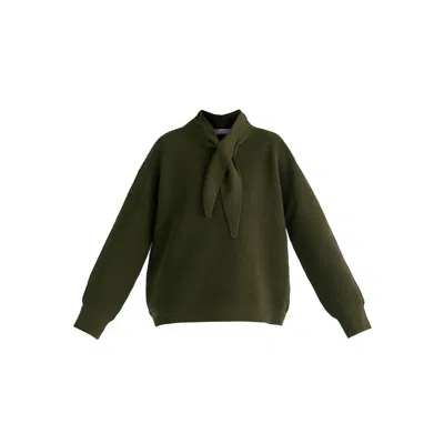 Paisie Women's Green Ribbed Jumper With Attached Scarf Tie In Khaki
