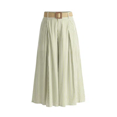 Paisie Women's Green / White Belted Pleated Culottes In Green & White In Green/white