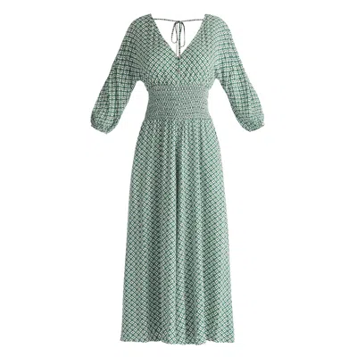Paisie Women's Green / White / Black Boho V-neck Jumpsuit In Green, White, Black & Cream In Green/white/black