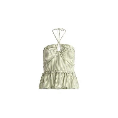 Paisie Women's Green / White Halterneck Peplum Top In Green & White In Green/white