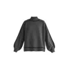 Paisie Women's Grey / Black Contrast Stripe Piping Mock Neck Jumper In Marl Dark Grey & Black In Grey/black