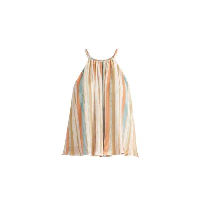 Paisie Women's Halter Neck Plisse Top With Belt In White, Blue, Orange And Gold