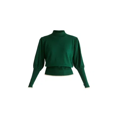 Paisie Women's High Neck Knitted Top With Contrast Trim In Green