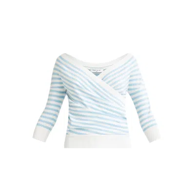 Paisie Women's Knitted Wrap Top In Light Blue And White
