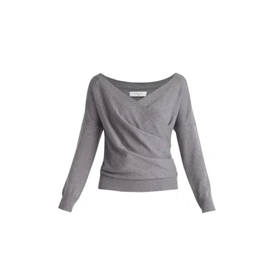 Paisie Women's Knitted Wrap Top With Long Sleeves In Grey In Gray