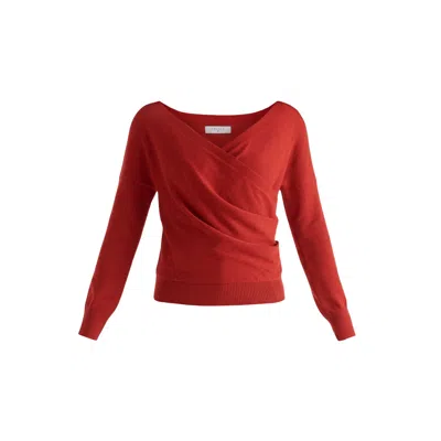 Paisie Women's Knitted Wrap Top With Long Sleeves In Red
