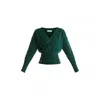 Paisie Women's Knitted Wrap Top With Side Buttons In Green In Green