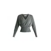 Paisie Women's Knitted Wrap Top With Side Buttons In Grey In Gray