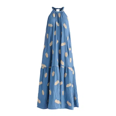 Paisie Women's Leaf Embroidered Halterneck Maxi Dress In Blue