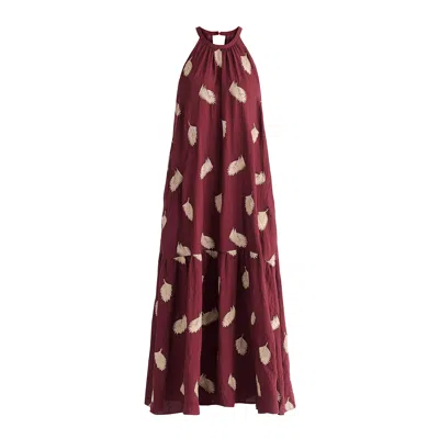 Paisie Women's Leaf Embroidered Halterneck Maxi Dress In Burgundy