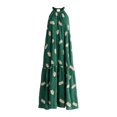 Paisie Women's Leaf Embroidered Halterneck Maxi Dress In Green